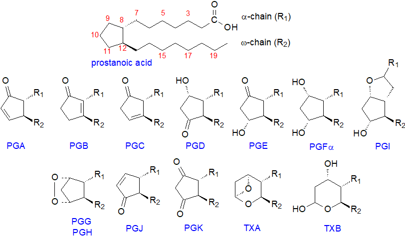 Structural formulae of prostanoids