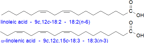 Structural formulae of linoleic and linolenic acids